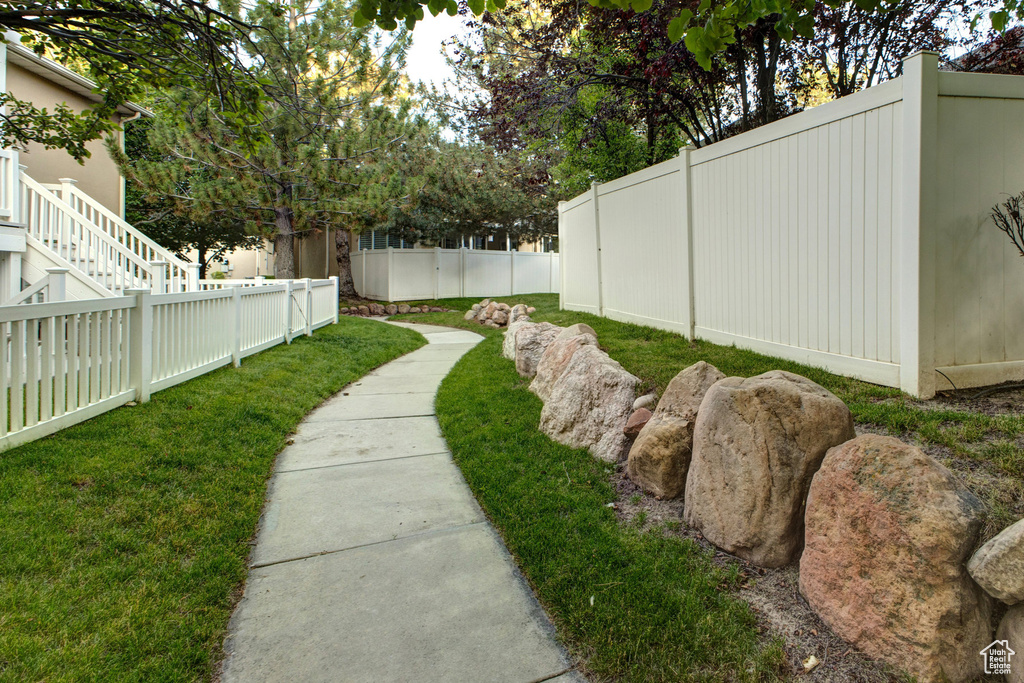 View of fenced backyard