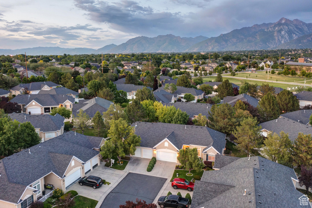 Aerial perspective of suburban area with mountains