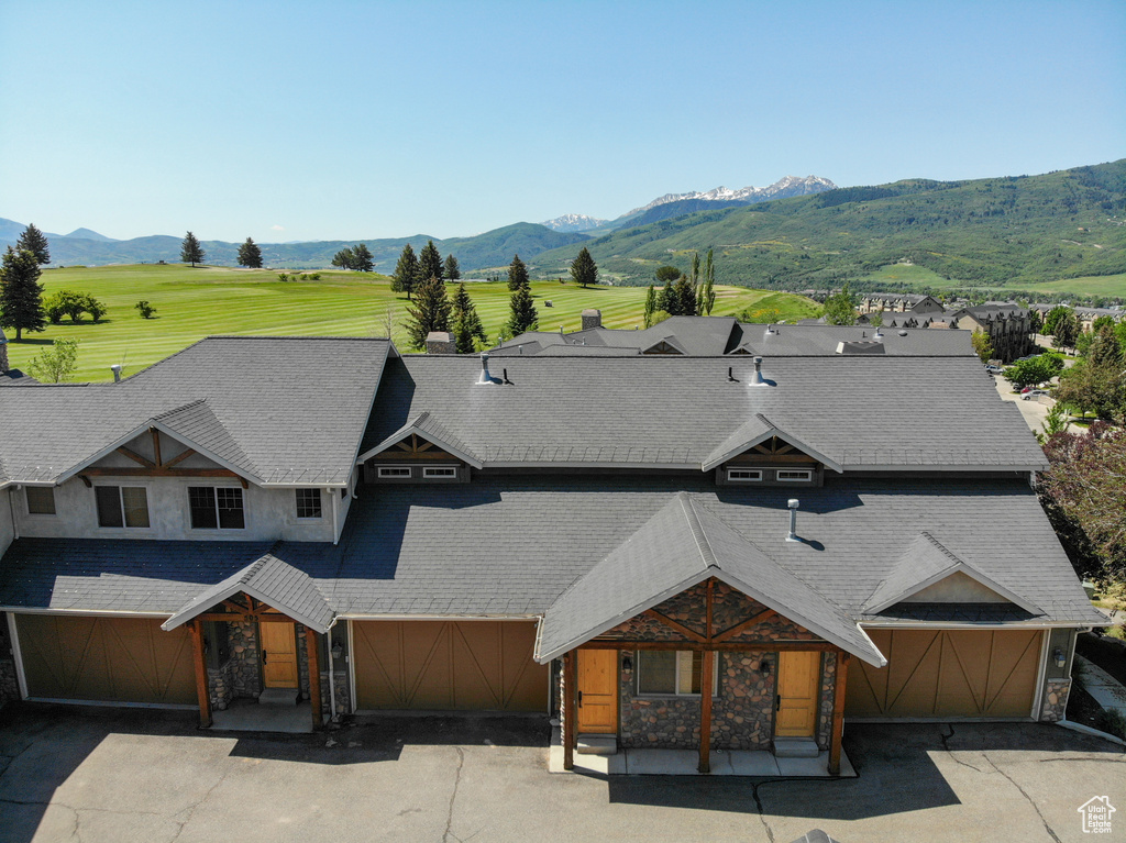 View from above of property featuring mountains