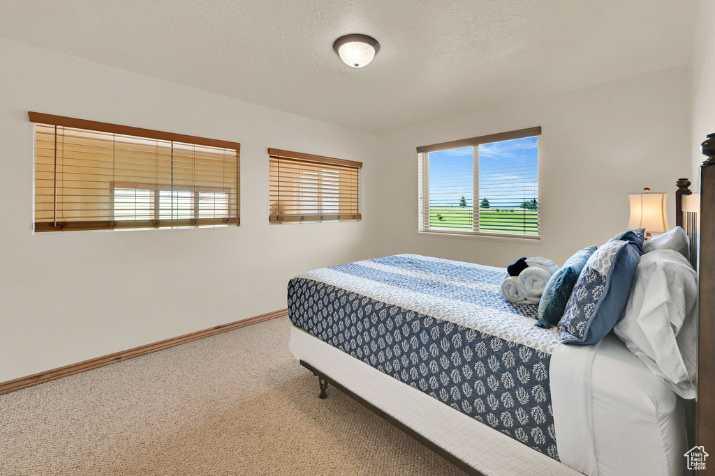 Carpeted bedroom with baseboards
