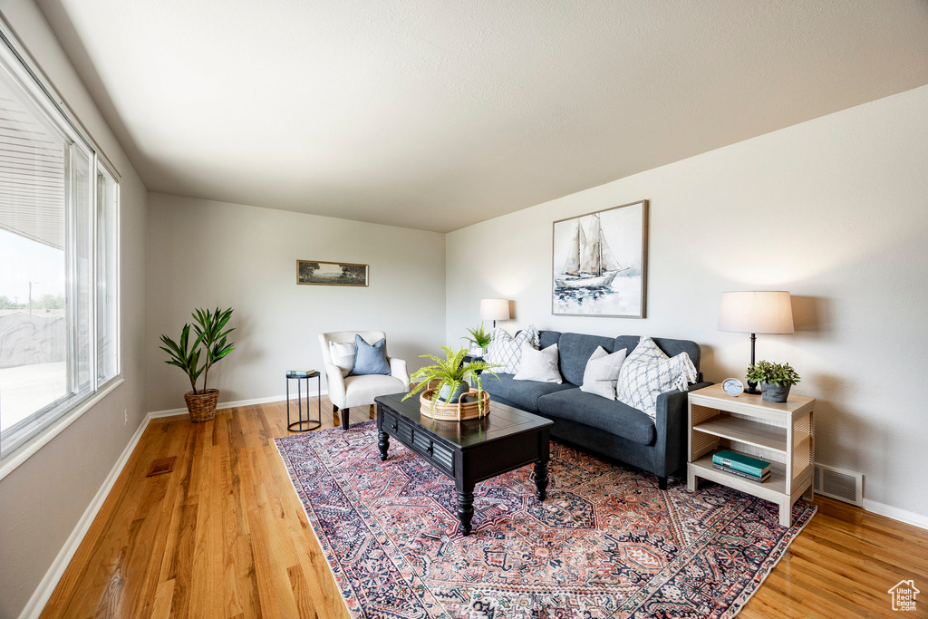 Living room featuring light wood-style flooring