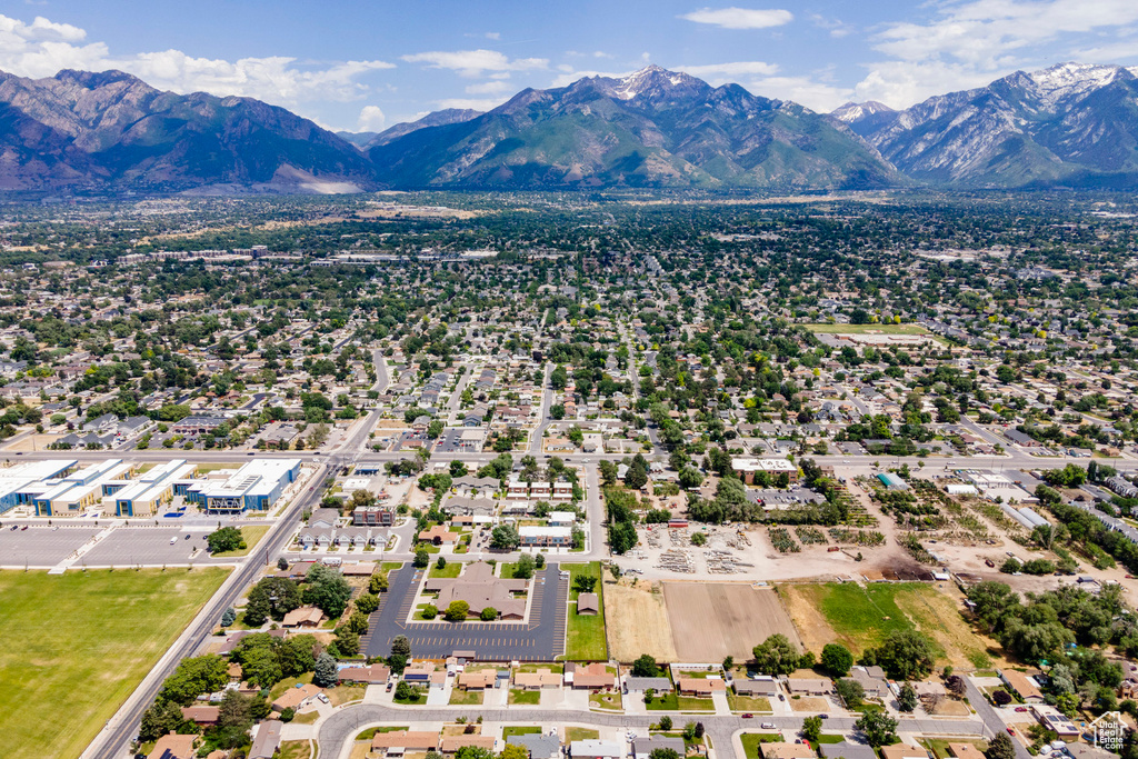 Drone / aerial view of a mountainous background