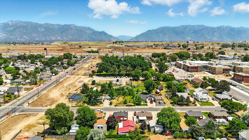 Aerial view of a mountain backdrop