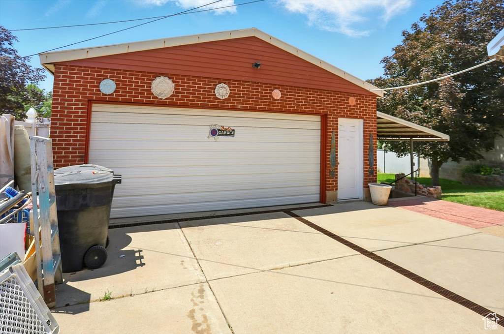 View of detached garage