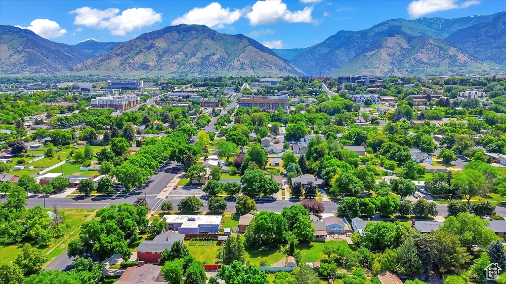 Drone / aerial view of a mountainous background