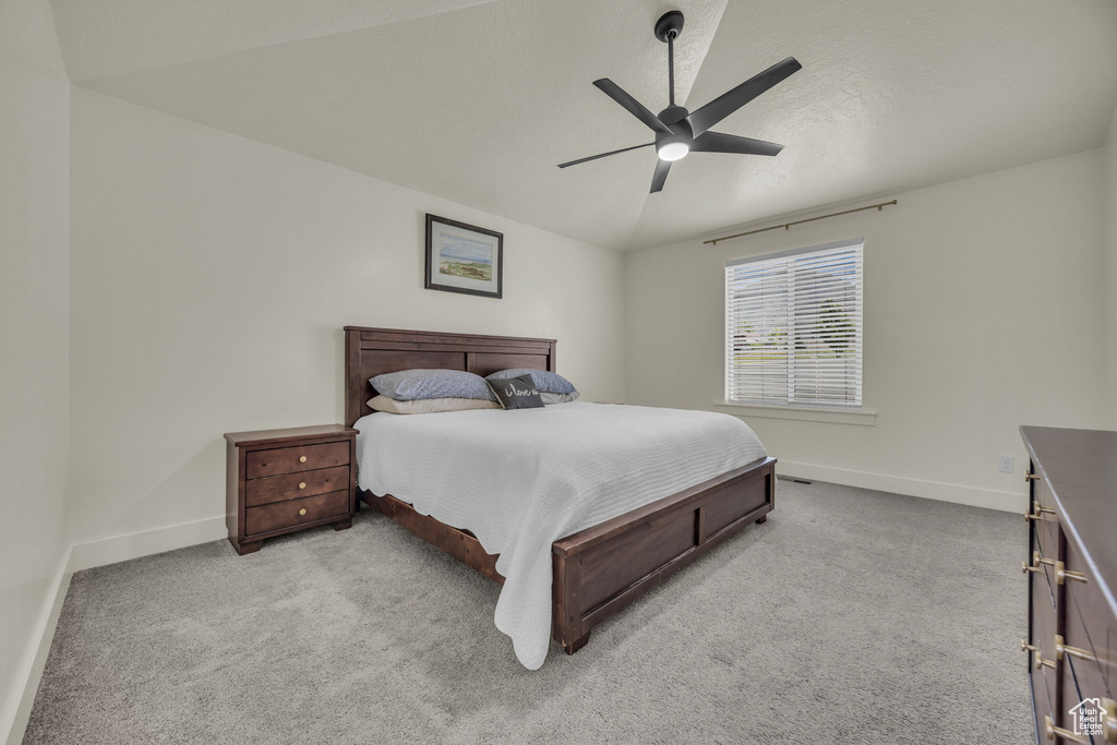 Bedroom featuring carpet floors and a ceiling fan