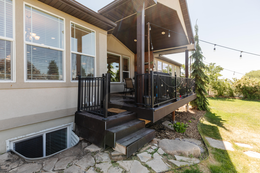 Wooden deck with a lawn