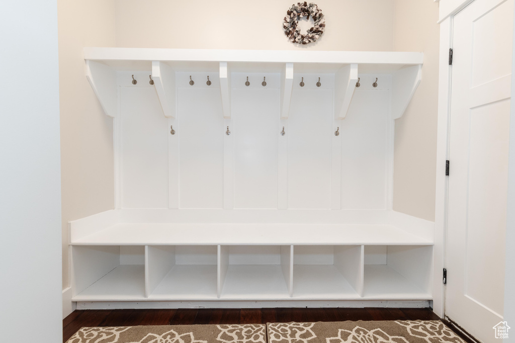 Mudroom featuring dark wood finished floors