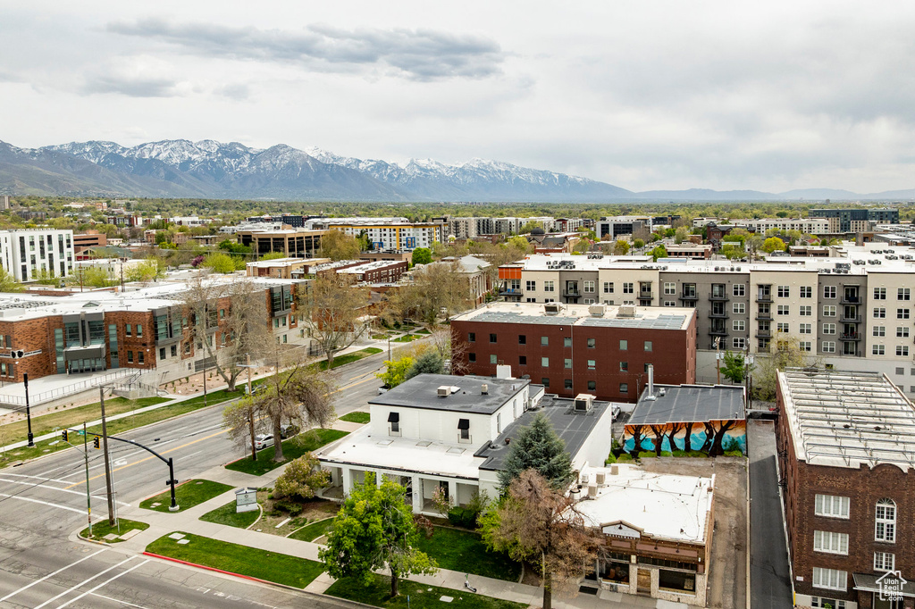 Bird\'s eye view of a mountain backdrop