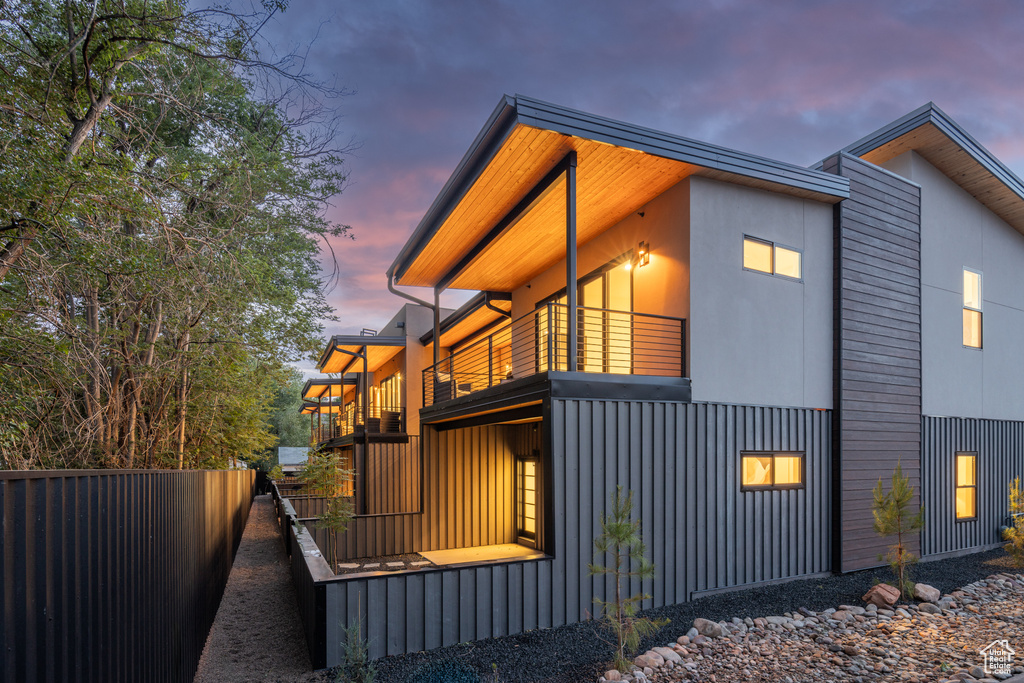 View of home\\\'s exterior with a balcony