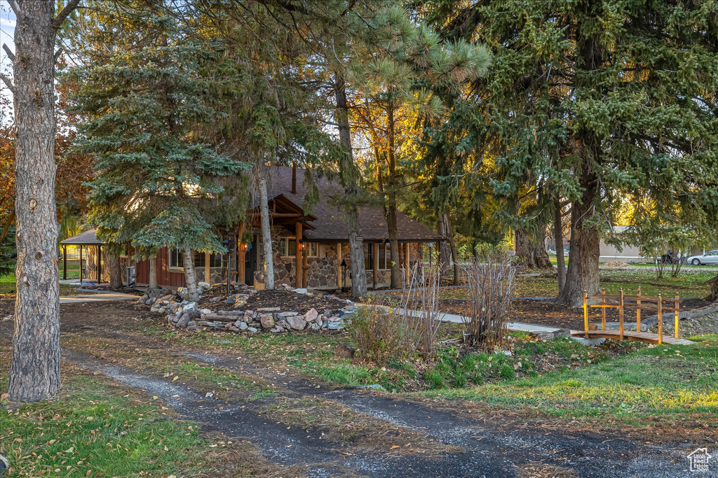 View of front of property with stone siding
