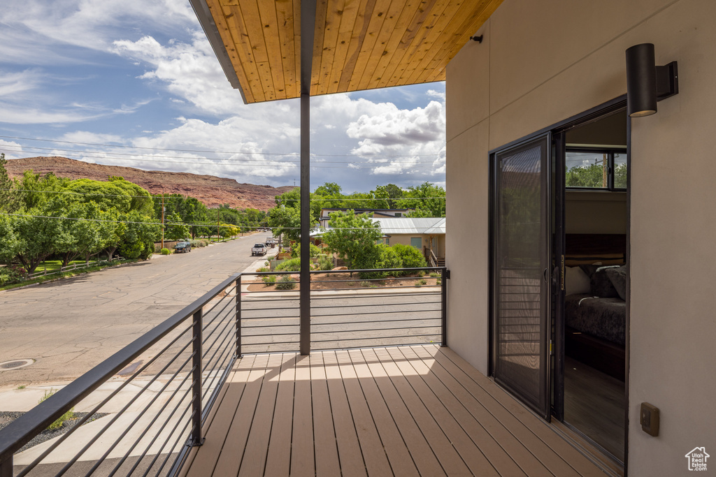 Deck featuring a mountain view