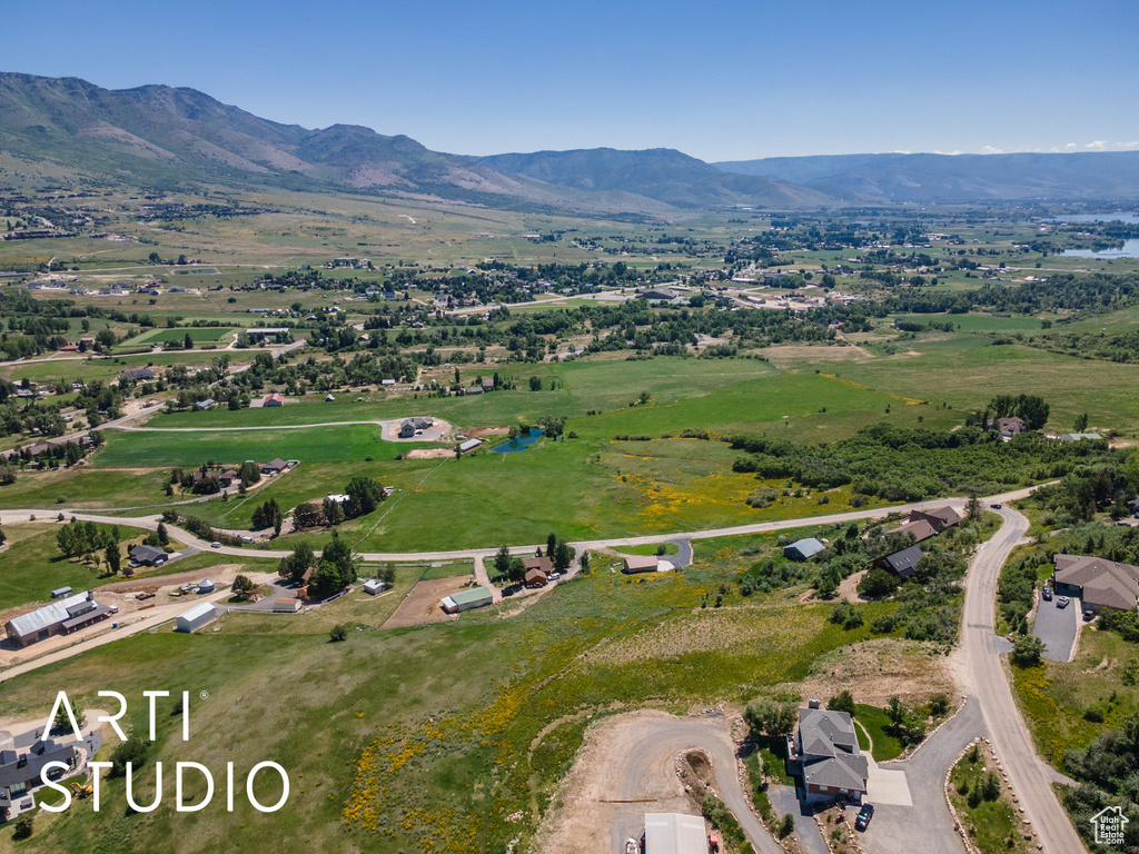 Drone / aerial view of a mountainous background