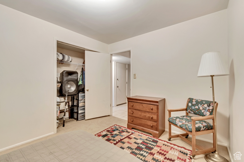 Living area with carpet flooring