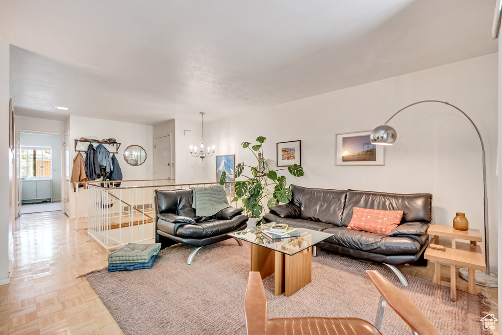 Living room with a chandelier