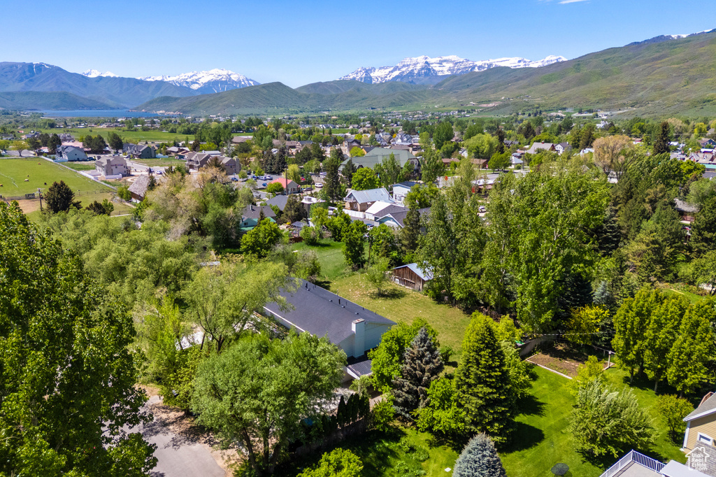 Aerial perspective of suburban area featuring mountains