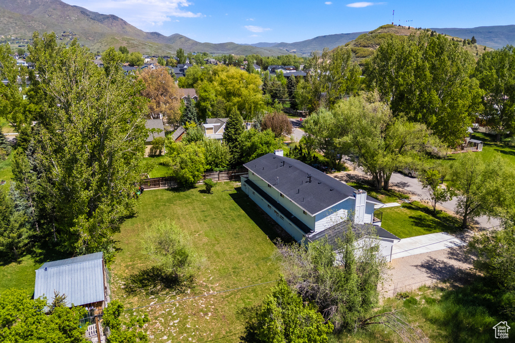 View from above of property featuring mountains