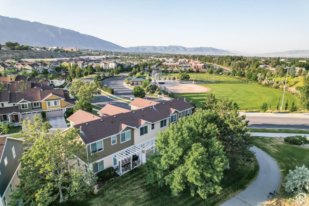 Aerial perspective of suburban area with mountains