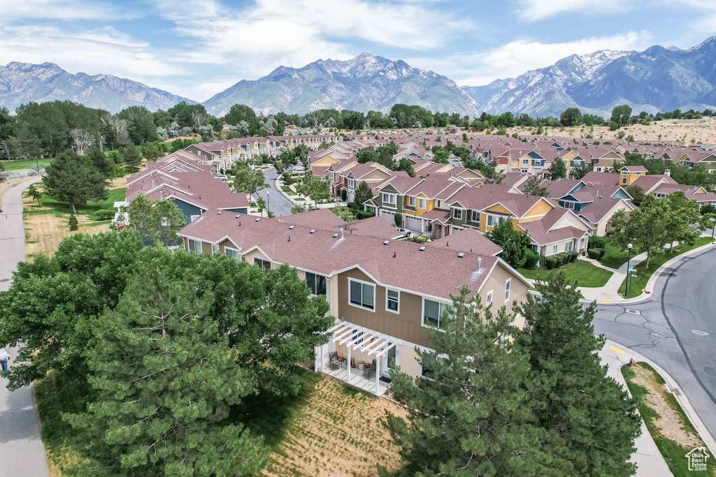 Aerial perspective of suburban area with mountains