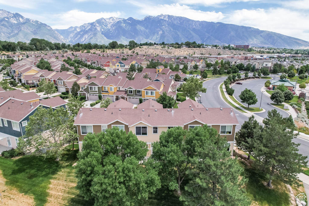 Aerial perspective of suburban area featuring mountains