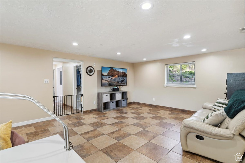 Living room with recessed lighting