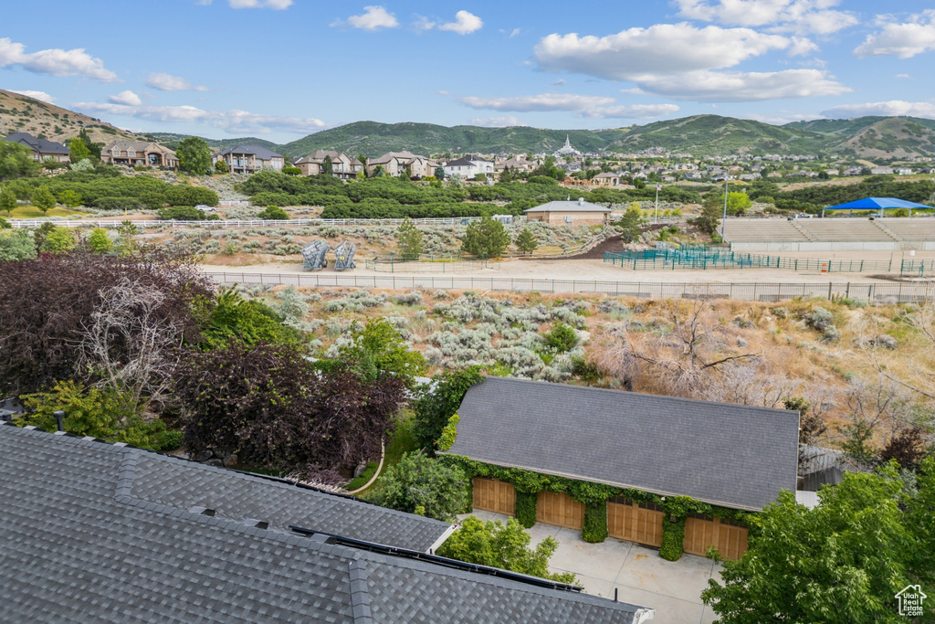View of mountain background with nearby suburban area