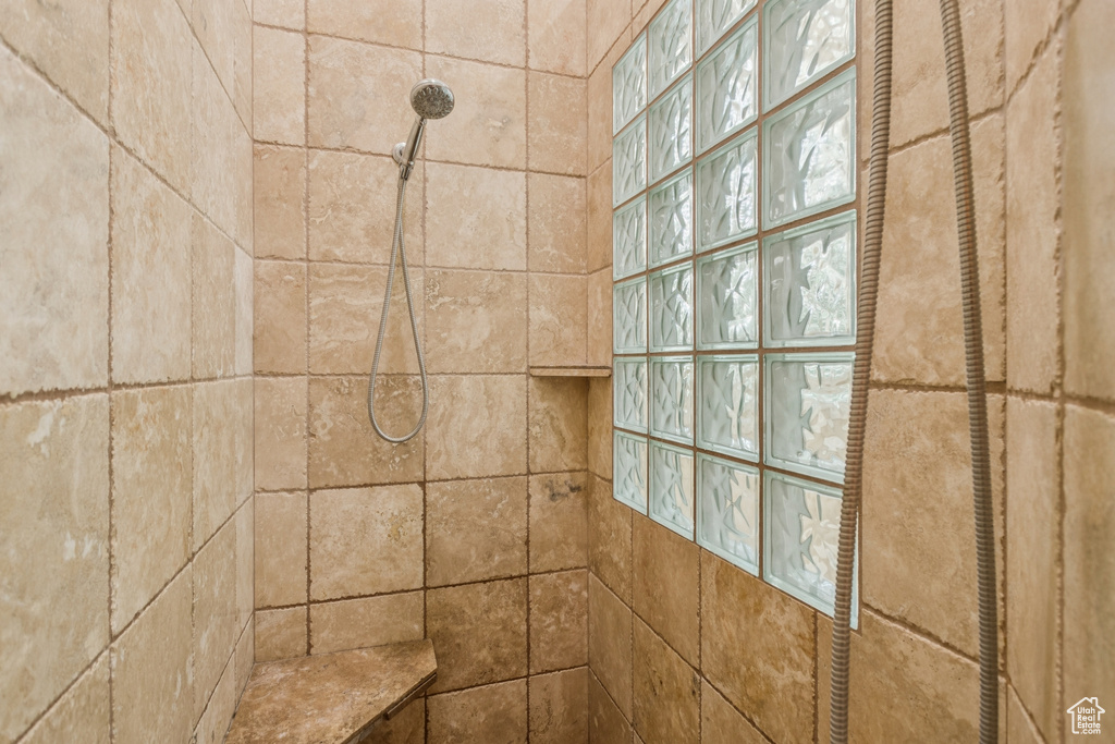 Bathroom view of tiled shower