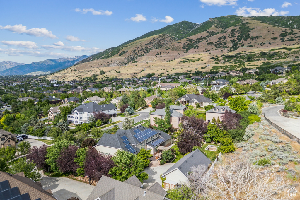 Aerial perspective of suburban area with mountains