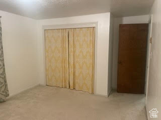 Unfurnished bedroom with carpet flooring and a closet