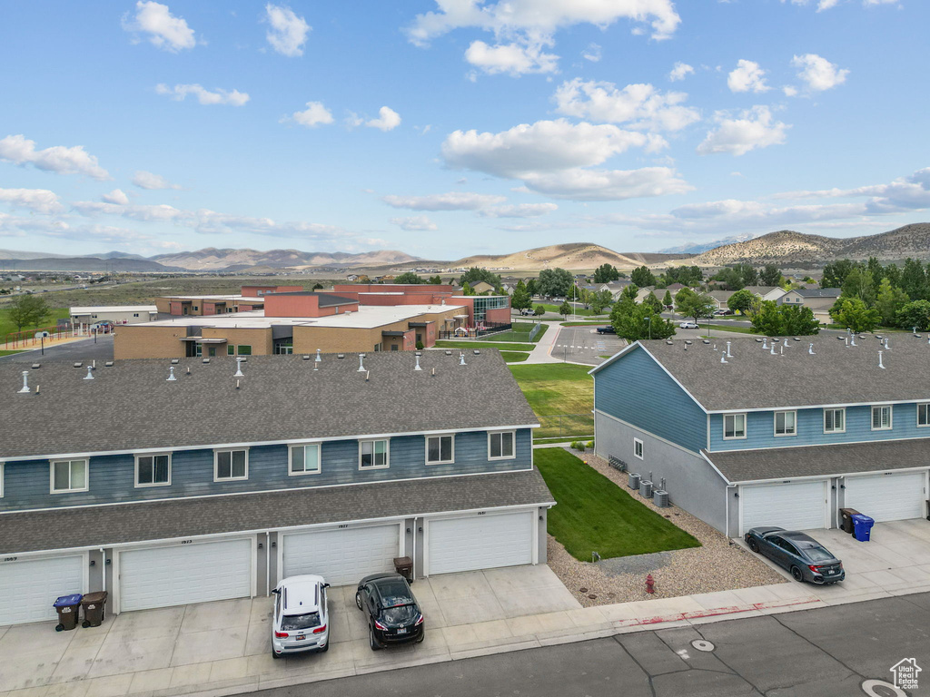 View from above of property with a mountainous background