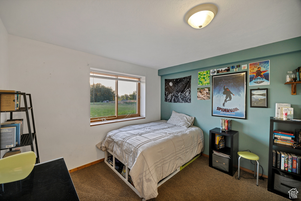 Bedroom with carpet and baseboards
