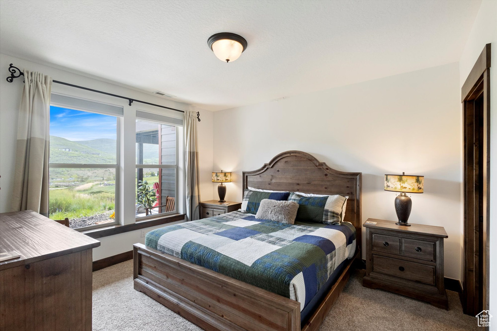 Carpeted bedroom with baseboards