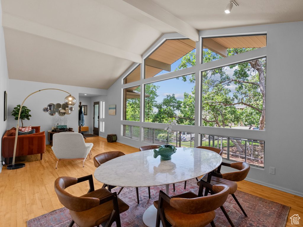 Dining area featuring plenty of natural light and light wood-type flooring