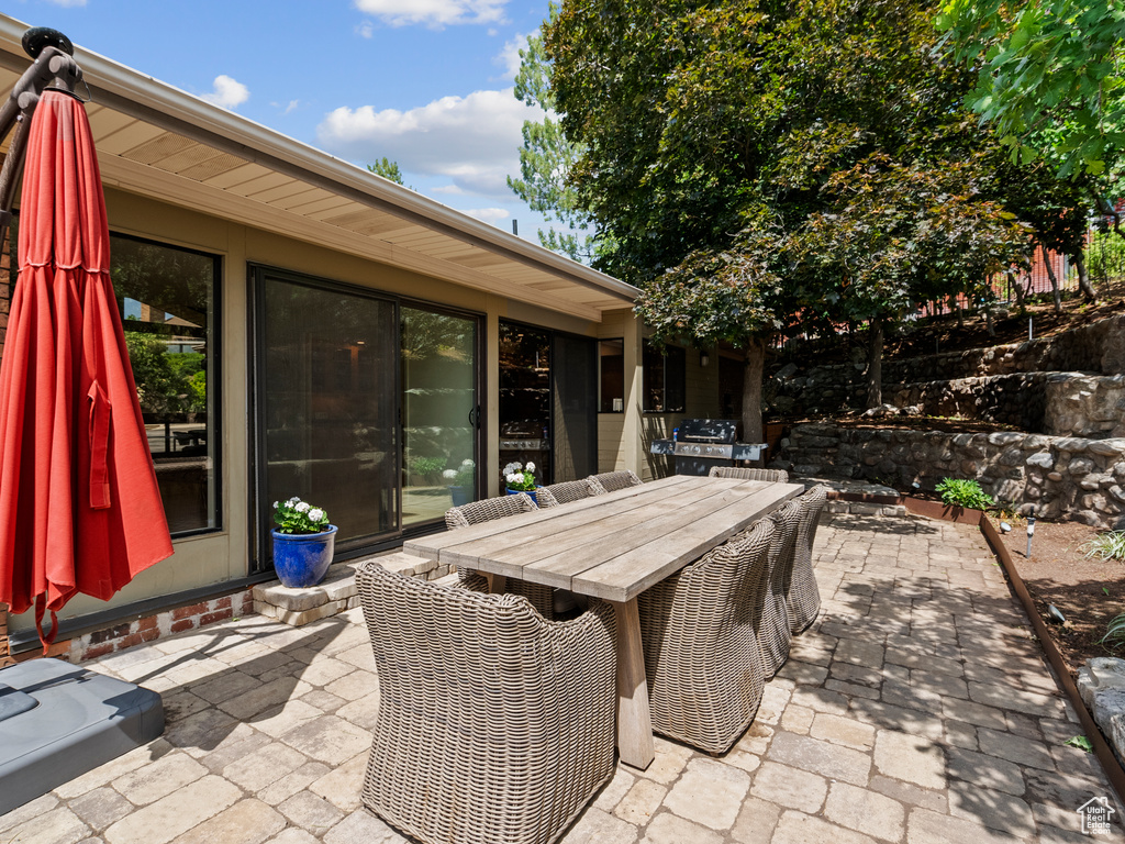 View of patio featuring outdoor dining area