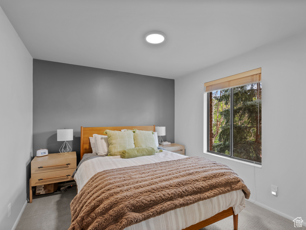 Carpeted bedroom with baseboards