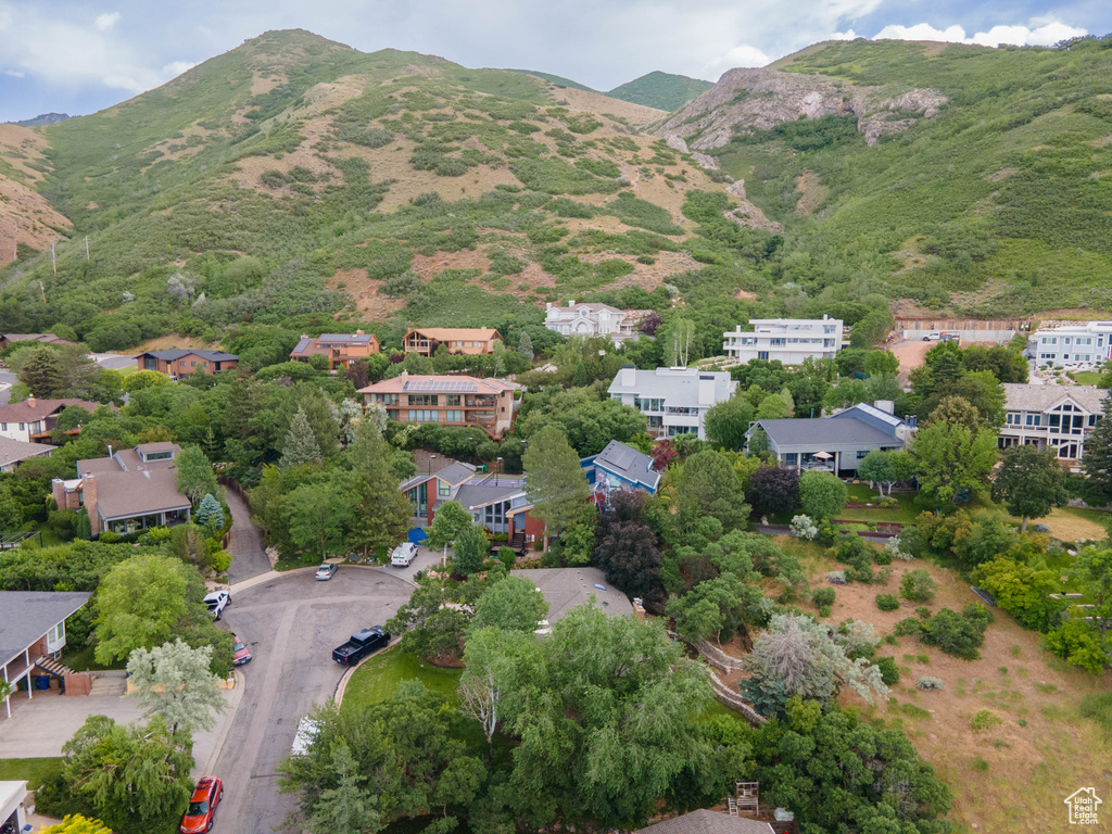Drone / aerial view of a mountainous background