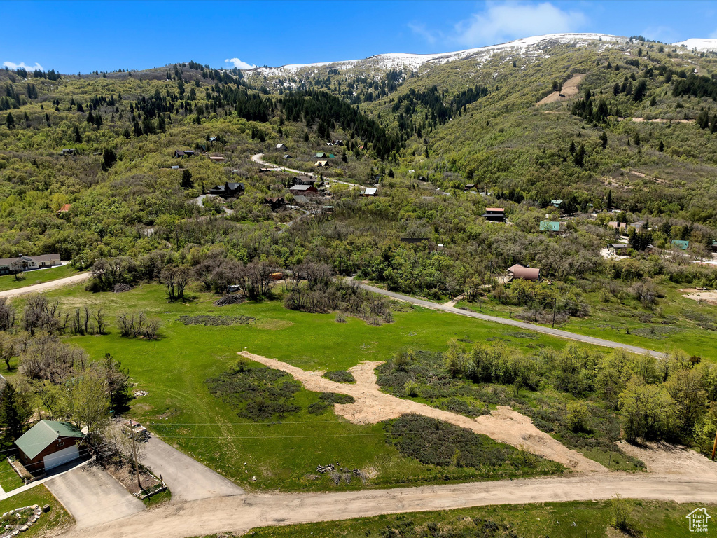 Drone / aerial view of a mountain backdrop