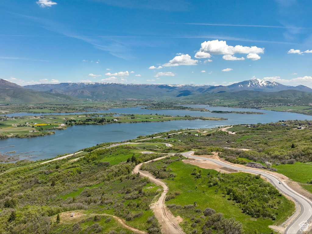 Drone / aerial view of a water and mountain view
