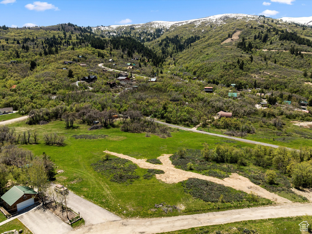 Drone / aerial view of a mountainous background