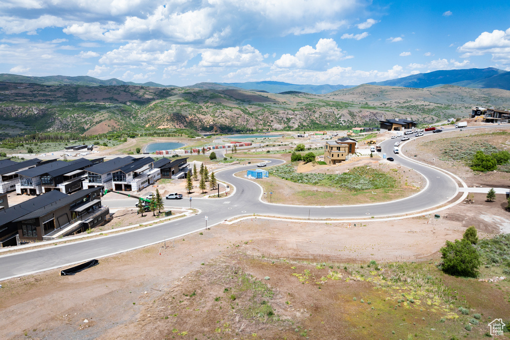Bird's eye view of a mountainous background