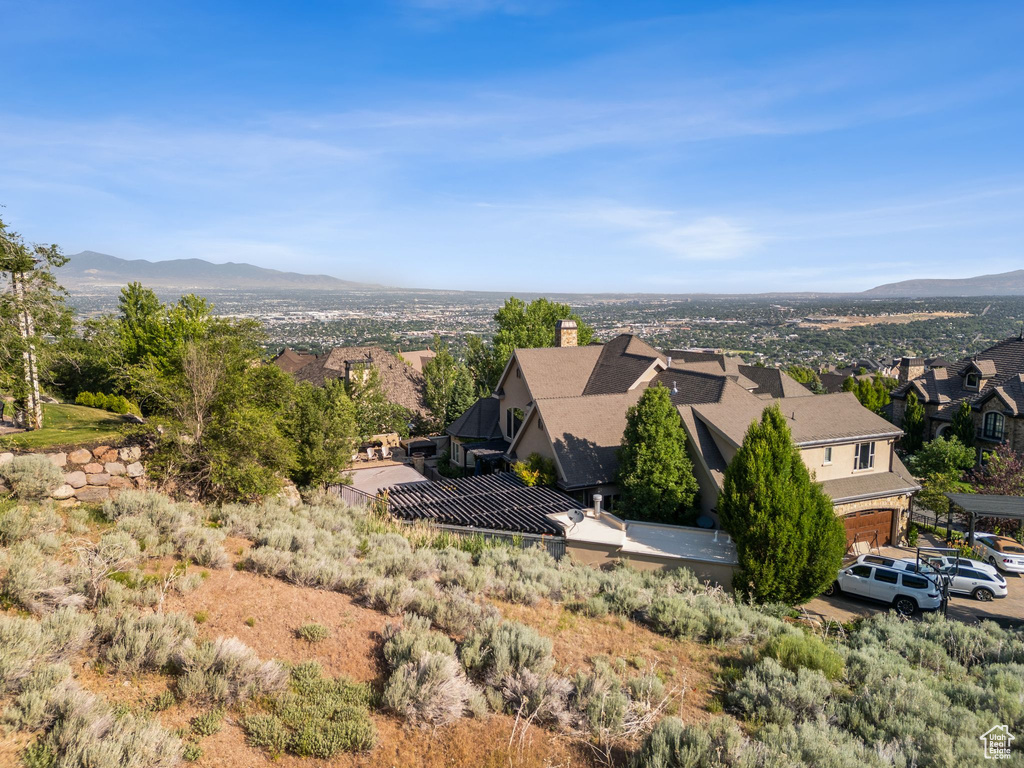 View of mountain background with nearby suburban area