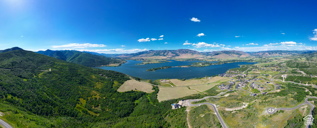 View of mountain background with a large body of water