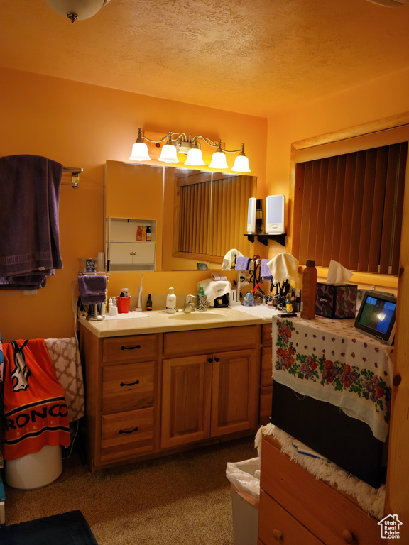 Bathroom with vanity and a textured ceiling