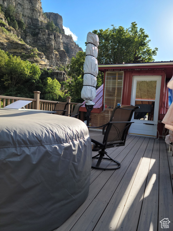Deck featuring a mountain view