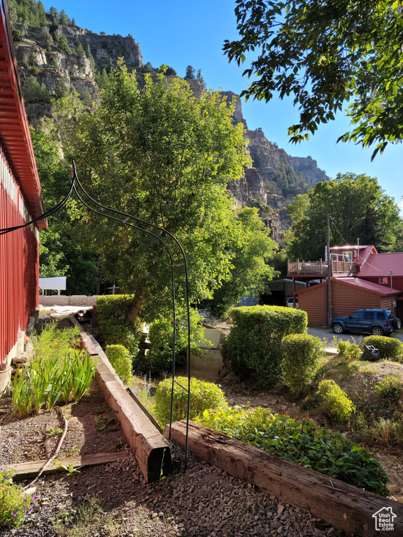 View of yard with a mountain view
