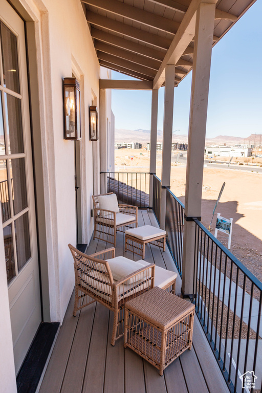 Balcony with a mountain view