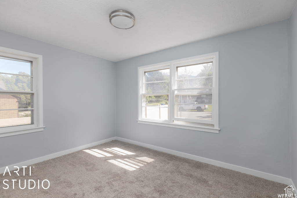Empty room featuring healthy amount of natural light, carpet, and baseboards