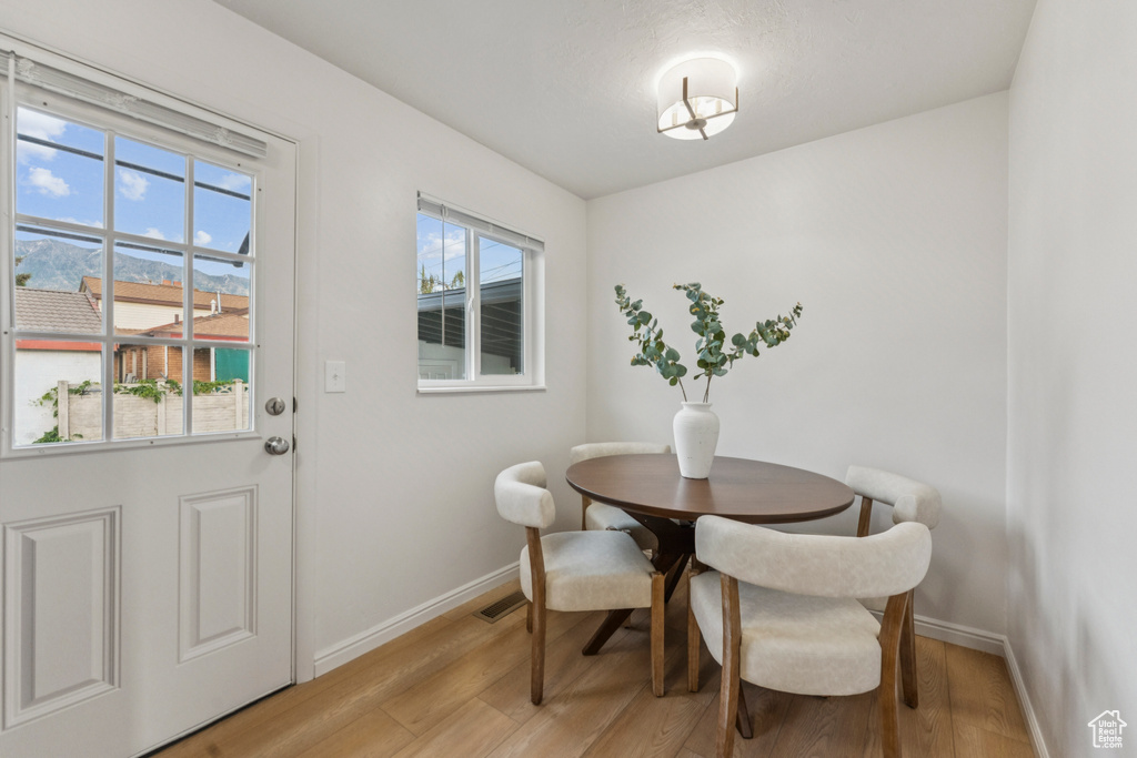 Dining space featuring baseboards and light wood-type flooring