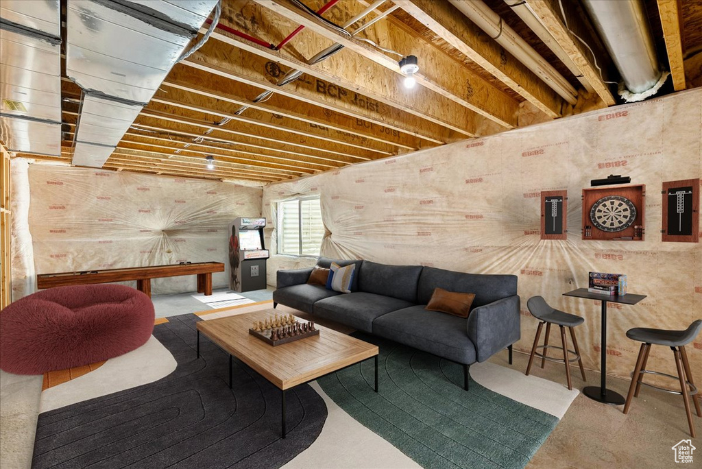 Living room with concrete floors