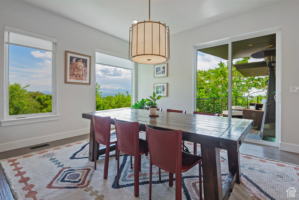 Dining space featuring baseboards and wood finished floors